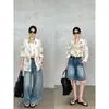Imprescindible de Verano Zeda Jiayi~Camisa de Lino Floral Francesa con Protección Solar de Manga Larga Estilo Hong Kong Sensación de Alta Gama Camisa de Lino para Mujer