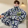Pijama Engrosado de Invierno con Forro de Polar Acolchado de Tres Capas Coral Fleece Franela Otoño e Invierno Ropa de Casa Cálida para Hombre traje