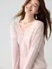 Hilo Kangbaolai ~ 75% Cachemir 25% Seda Delgado Hueco Cuello en V Cárdigan Suelto de Punto para Mujer