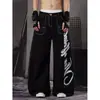 Calça jeans masculina estilo grafite retrô americano, calça curva da moda outonal com vibe high street, calça pantalona solta e com bom caimento
