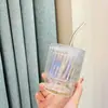 Copo Laser Colorido de Verão Ins Moda Arco-Íris Copo de Vidro Boo Alto Valor de Cor Copo Aurora com Canudo Colorido