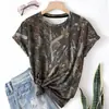 Camiseta Camuflada de Verano para Mujer Tops Cuello Redondo Manga Corta Holgada Transpirable Tejido Ligero Casual Nuevo Diseño 2025