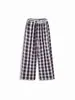 Pantalones de Cuadros Azules Color-Block Estilo Americano para Hombres y Mujeres, Versión Delgada de Verano, Cintura Estilo Americano con Cuadros Patchwork, Pantalones Largos Sueltos de Pierna Ancha