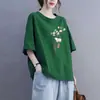 Camiseta de Manga Curta Estilo Chinês Novo para Comércio Exterior Transfronteiriço, Blusa Solta Plus Size para Mulheres Curvilíneas, Esconde a Barriga, Efeito Emagrecedor