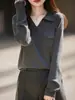 Suéter de Punto para Mujer 2026 Otoño/Invierno Nuevo de Lana Fina con Cuello de Solapa y Mangas Largas, Pulóver de Color Sólido, Corte Holgado, Camiseta Básica
