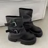Botines Martin negros de tacón grueso estilo británico retro para mujer, nueva colección de otoño 2026, tobilleras adelgazantes y que realzan la altura
