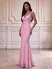 Nuevo Vestido de Tirantes de Encaje Transparente Ajustado Falda de Cola de Pez Vestido de Noche