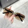 Óculos de Sol Sem Aro com Textura de Madeira Cortados na Borda para Homens e Mulheres com Decoração de Cabeça de Leopardo, Óculos de Sol da Moda Tendência em Estoque, Proteção UV