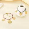 Pulsera Joyería Colorida de Cuerda Tejida a Mano de Moda y Creativa con Elementos Bohemios, Colgante de Sol en Forma de Corazón