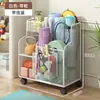 Cesta de armazenamento com rodas para tapete de yoga, prateleira de armazenamento para equipamentos de fitness, armazenamento de equipamentos esportivos de basquete e badminton para casa