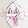 Nuevo Bikini de Estilo Europeo y Americano, Traje de Baño Sexy Estampado con Cuello Halter Fruncido y Corbata, Bikini para Ropa de Baño de Comercio Exterior de Amazon
