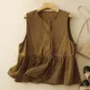 Foto real de una nueva chaqueta chaleco de algodón para mujer, corte holgado, adelgazante, rejuvenecedora, cuello redondo, con volantes, top de diseño único