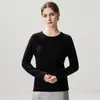 Otoño e Invierno Nueva Camiseta Base de Punto de Cachemira Moda Suave Cómoda Jersey con Dobladillo Enrollado Cuello Redondo Agradable a la Piel Manga Larga para Mujer