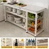 Estante de Armazenamento Multicamadas de Chão para Cozinha Mesa de Corte de Legumes Multifuncional Doméstica Prateleira Estante de Armazenamento Lateral para Micro-ondas