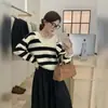 Conjunto de dos piezas de punto a rayas con manga larga para mujer, nuevo estilo coreano de otoño, cuello redondo, holgado y estiliza la figura