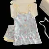 Conjunto de Pijama de Tirantes KT Azul Verano Nuevo con Almohadillas en el Pecho Se Puede Usar Afuera Holgado Dulce Femenino Ropa de Casa Delgado