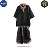 Traje de Marca NASA de Alta Calidad Falso de Dos Piezas con Solapa Manga Corta para Hombre Verano Sensación de Hielo Transpirable Casual Moderno Traje de Marca