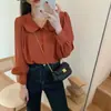 Blusa de Gasa con Cuello Peter Pan para Mujer 2026 Primavera/Verano Nuevo Retro Francés Manga Abullonada Top Cómodo Elegante