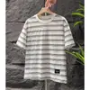Camiseta Masculina Verão Tendência Marca Listrada Patchwork Color Block Gola Redonda Manga Curta Vibe de Alto Padrão Roguish Handsome Slim Fit Casual Meia Manga t