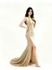 Nuevo Producto Transfronterizo Primavera/Verano 2026: Vestido Largo de Noche Sexy con Escote Halter, Ajustado, Lentejuelas, Estilo Europeo y Americano, de Cintura Media