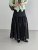 Então, que tal o Lanche no Estilo Francês? Saia Longa E9527 com Retalhos Drapeados de Alto Padrão no Estilo Coreano, Levemente Transparente, Cintura Alta