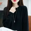 Estilo Nuevo de Primavera Algodón Puro Estilo Coreano Sencillo y Moderno Jersey de Punto Cuello Redondo Manga Larga Suéter Cálido Capa Base para Mujer