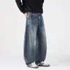 Jeans de alta qualidade estilo americano, lavados, com corte curvo para homens, nova marca da moda de outono, calças compridas casuais largas e retas para homens