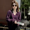 Suéter de lana para mujer, suéter con forro polar, suéter de punto liso de ajuste holgado para otoño e invierno, capa base, top de cachemira, estilo moderno, fabricante