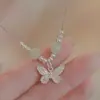 Collar de Mariposa con Cuentas de Transferencia para Mujer, Lujo Ligero Nicho Gama Alta Versátil Fresco Nuevo Estilo Chino Colgante Chapado en Plata Cadena para Clavícula