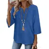 Top de Manga Tres Cuartos con Encaje, Color Sólido, Cuello en V, Estilo Camiseta, Empalmado, Corte Holgado, para Mujer, Europeo y Americano, Primavera/Verano 2026