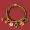 Pulsera tejida a mano de Xizang con Nudo de Flor de Melocotón de la Fortuna de Cinco Vías, Cuerda Multicolor Estilo Étnico, Pulsera de Cuerda Roja de la Montaña Wutai