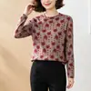 Estilo Novo Outono e Inverno Camiseta Top Base de Algodão Céu Estrelado para Mães de Meia-Idade e Idosas, Gola Alta Meia-Altura Estampada Solta Camiseta Feminina de Manga Longa