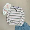 Cor Blocos Retrô Sensação Fresca Listras Contrastantes Manga Longa Roupa com Proteção Solar Feminina Primavera Outono Solto Casual Camiseta Cardigan Top Versátil