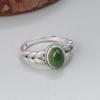 S925 prata esterlina orelha de trigo jade ovo macarrão anel vintage cevada boca aberta dedo indicador estilo étnico anel de jóias por atacado