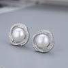 Pendientes de perlas de agua dulce de plata esterlina S925 de origen transfronterizo de Europa y Estados Unidos, pendientes de circonita con microincrustaciones de moda simples, accesorios de bricolaje