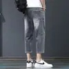 Bermuda Jeans de Oito Pontos Masculina Verão 2024 Fina Tendência Marca Calça Stretch Tendência Versátil Casual Calça de Oito Pontos