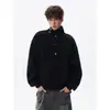 Moletom de botão com gola alta, blocos de cor xadrez estilo americano para homens, design moderno da moda outono 2026, top esportivo casual solto