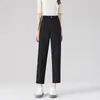 Pantalones de Traje para Mujer 2026 Otoño e Invierno Forrados de Polar Negros Acortados Talla Extra Pierna Recta Pequeños Pantalones Harem Cintura Alta