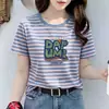 Camiseta de Manga Corta en Rebaja para Mujer, Nuevo Modelo Verano 2026, Rayas Blancas y Negras, Favorecedora y Adelgazante, Top de Moda Talla Grande para Mujeres con Curvas