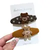 Pinza para el pelo de oso pequeño flocado estilo coreano para mujer, pinza BB de tela floral retro, pasador lindo para flequillo lateral de otoño/invierno, accesorio para el cabello