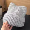 Touca de Lã Tricotada com Orelhas de Gato Fofas Feminina Inverno Estilo Coreano Emagrecedora Chapéu para Frio Acolchoado Proteção de Orelha Quente Chapéu Pulôver