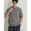 Camiseta de Tricô Listrada Fina de Seda de Gelo de Manga Curta para Homens, Novo Estilo de Verão, Estilo Cool Old Money, Blusa Solta Casual de Meia-Manga