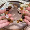 Pulseira de Agarwood Atraente para Riqueza Qiao En Pulseira de Pedra Olho de Tigre Amarelo Natural Unissex Cristal Branco Besta Devoradora de Ouro