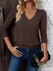 Conjunto de 2 piezas transfronterizo de Amazon para mujer, tops de manga tres cuartos, camisa casual de otoño con cuello en V y lazo delantero
