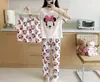 Pijama transfronteiriço de verão feminino conjunto de três peças de seda de leite desenho animado comércio exterior roupa de casa manga curta calça comprida estilo fofo