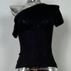 Corea del Sur Puerta Este Nuevo Temperamento Hombro Inclinado ~ Cómoda Figura Ajustada Camiseta de Manga Corta gn
