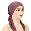 Nuevo Gorro de Algodón con Diamantes Elástico de Doble Cola Color Sólido para Mujer