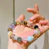 Pulsera de Diamante Negro Dorado Brillante Natural Piedra Siete Super Piedra Solar Amatista Cristal Blanco Ojo de Tigre Pulsera de Múltiples Tesoros