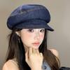 Chapéu Oitavado de Sarja Estilo Britânico Vintage para Mulheres 2025 Novo Verão Estilo Coreano Artístico Versátil Grande Circunferência da Cabeça Chapéu de Pintor