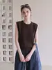 Chaleco de Punto Redondo Color Café Estilo Old Money Moda Minimalista para Mujer Verano 2026 Holgado Versátil sin Mangas Camiseta sin Mangas